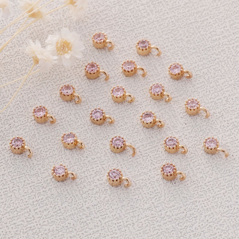 Preferential !!! 10pcs Gold Plated Zircon Charm,Gold Initial Charm,Tiny cz Pendant,cz Pave Charm, Pink, Wholesale