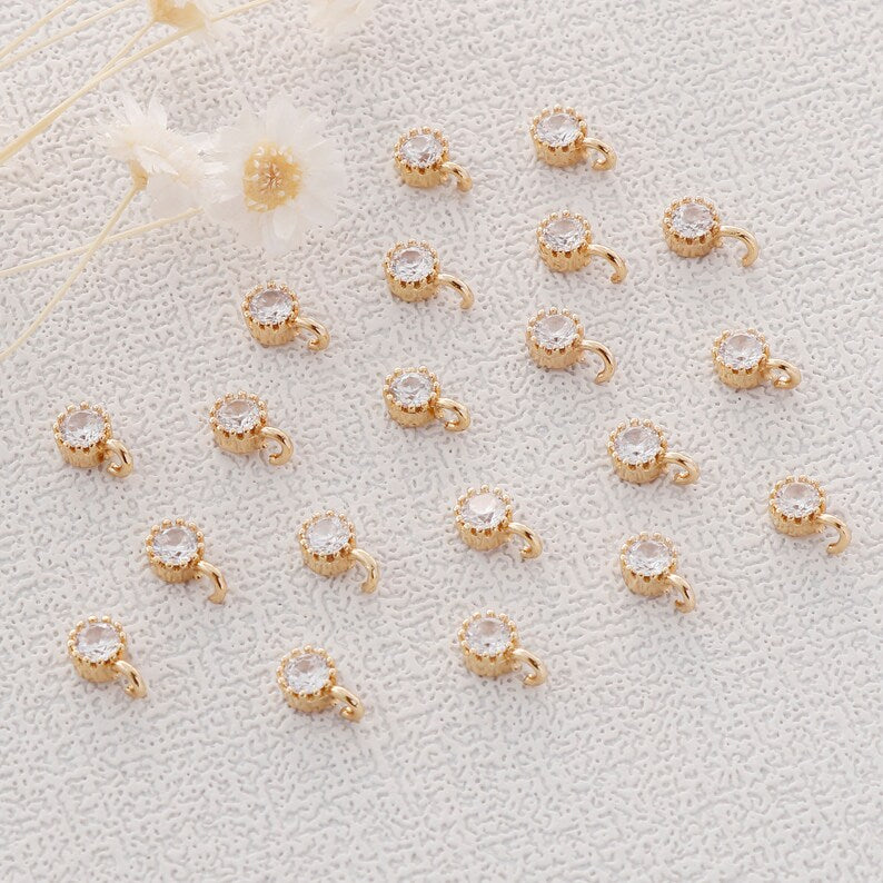 Preferential !!! 10pcs Gold Plated Zircon Charm,Gold Initial Charm,Tiny cz Pendant,cz Pave Charm, Clear, Wholesale