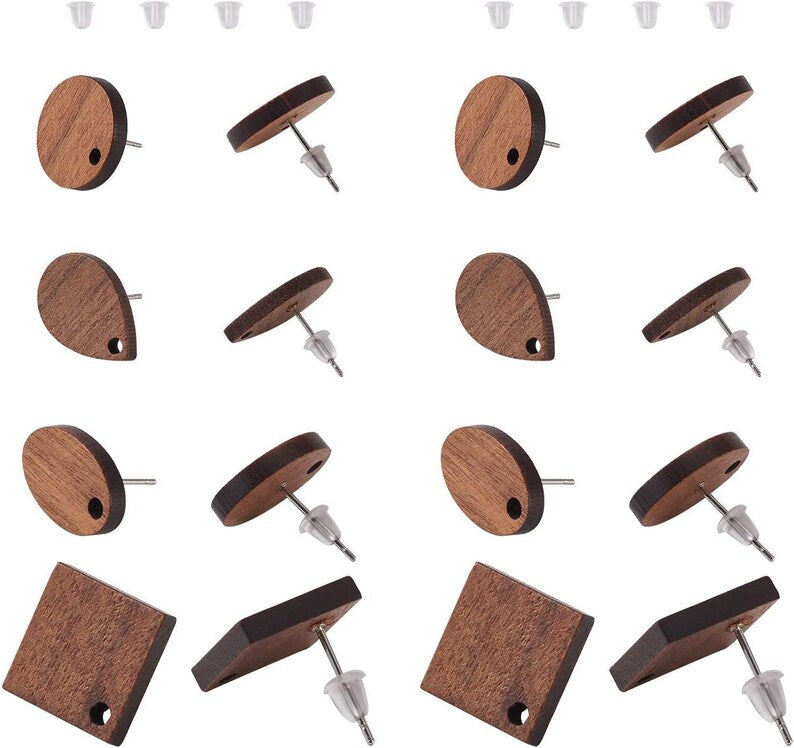 10pcs geometry Wood Earrings, Ear Wire, Earrings Post, diy Wood Earrings Studs,Diy Jewelry Accessories Craft Supplies mixed style