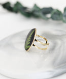 Handmade Fern Ring Green Leaf Oval Adjustable Ring Botanical Jewelry