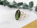 Handmade Fern Ring Green Leaf Oval Adjustable Ring Botanical Jewelry