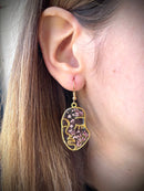 Resin earrings with lace flowers of the queen. Handmade with real flowers abstract face earrings with Erica flowers