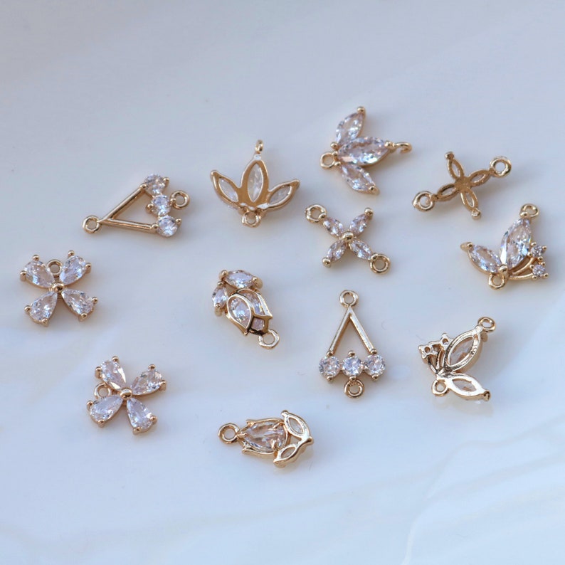 10pcs triangle, cross, flower petals CZ Pave Connector Charm, zircon Charm Pendant, crystal Pave Charm, wholesale prices, High Quality