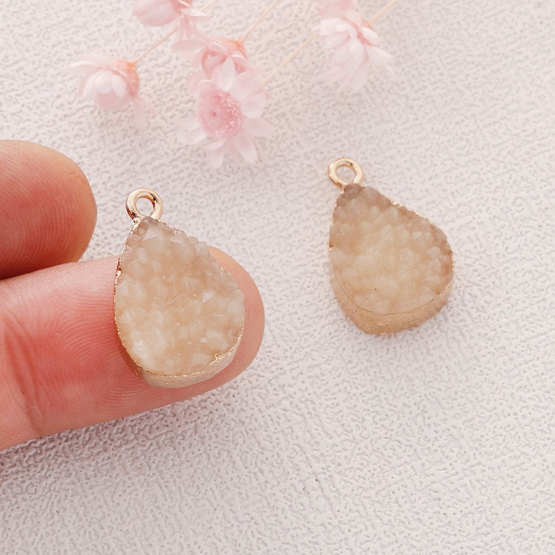 10PCS Teadrop Imitation Druzy, Beige Druzy Charm, Resin Druzy Pendant Charm Drop, Bezel Gem Druzy, Jewelry Findings