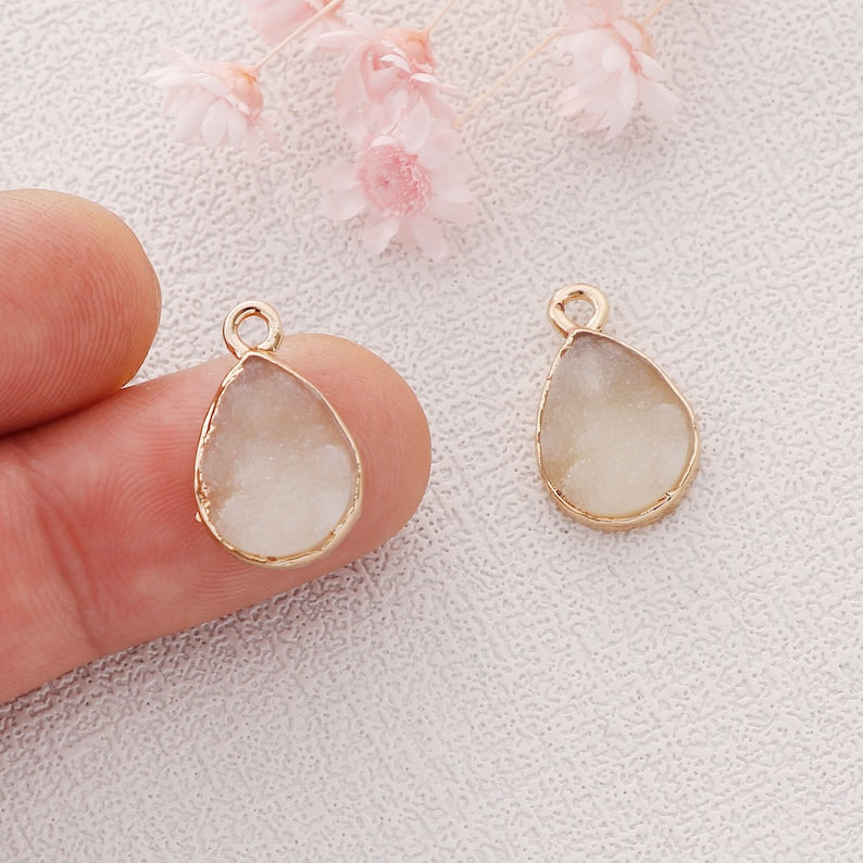 10PCS Teadrop Imitation Druzy, Beige Druzy Charm, Resin Druzy Pendant Charm Drop, Bezel Gem Druzy, Jewelry Findings