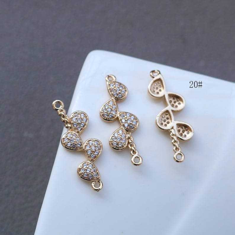 10pcs CZ Pave Charm, Zircon Branches Pendant, flower Branches Charm Connector, Jewelry Making,Material Craft Supplies