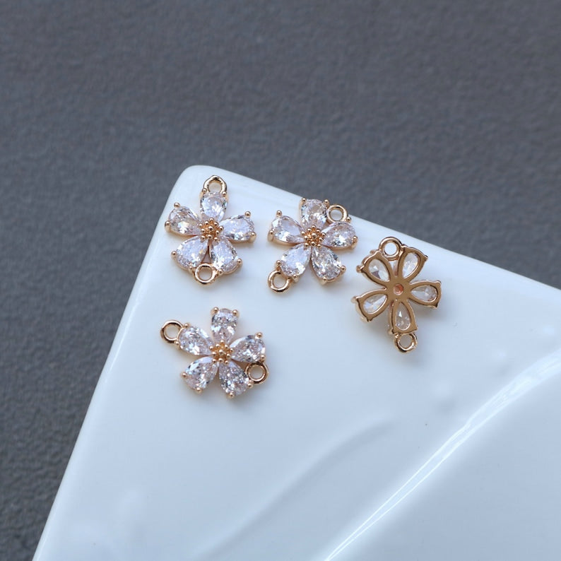 10pcs CZ Pave Charm, Zircon Branches Pendant, flower Branches Charm Connector, Jewelry Making,Material Craft Supplies