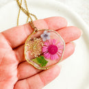 Pressed wildflowers necklace, Resin dried flower pendant, Multi flower necklace, Daisy and forget me not necklace, Resin jewelry flower