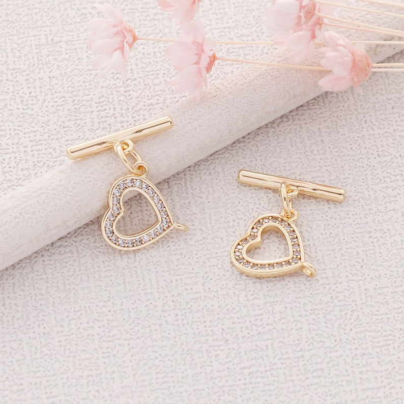 4set,Real Gold Heart Toggle Clasp, Clasp Set, Large Clasp , Easy Close Clasp Connector for Bracelet/Necklace, Jewellery Clasps