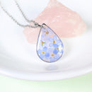 Gold forget-me-not necklace, real pressed flower teardrop pendant, handmade resin jewelry, blue forget me nots, dried botanical necklace