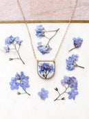 Pressed flower forget-me-not necklace on 22k gold plated chain / botanical jewellery / bridesmaid