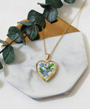 Dried Pressed Natural Flower Stainless Steel Heart Locket Necklace| Silver Tone Photo Locket Pendant Necklace| Forget Me Not Locket Necklace