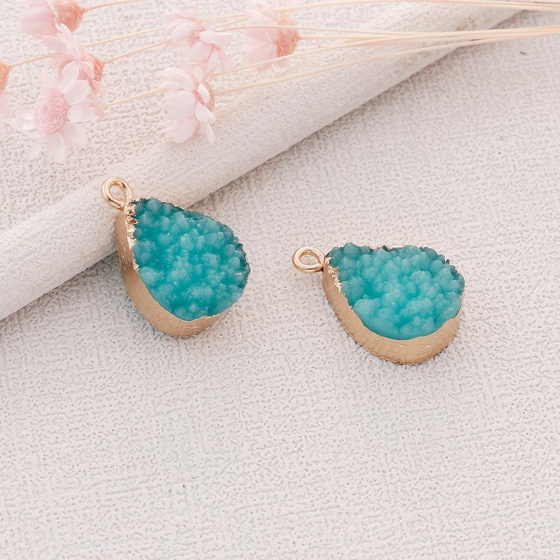 10PCS Teadrop Imitation Druzy, Turquoise Druzy Charm, Resin Druzy Pendant Charm Drop, Bezel Gem Druzy, Jewelry Findings