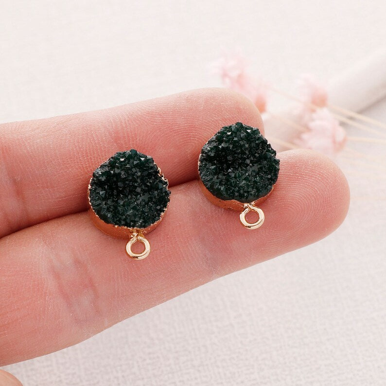 10PCS Round Imitation Druzy Earrings,Black Druzy Charm, Resin Druzy Pendant Charm Drop, Bezel Gem Druzy, Jewelry Findings