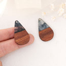 4pcs Epoxy Resin Pendants, Teardrop Translucent White Resin Findings, Wood and Resin Pendant, Color Blocked, Teardrop Charm