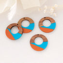 4pcs Epoxy Resin Pendants, Semi Translucent White Resin Findings, Wood and Resin Pendant, Color Blocked, Large Round Charm