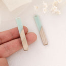 4pcs Epoxy Resin Pendants, Long Stick Translucent White Resin Findings, Wood and Resin Pendant, Color Blocked, Long BarCharm