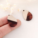 4pcs Epoxy Resin Pendants, Teardrop Translucent White Resin Findings, Wood and Resin Pendant, Color Blocked, Teardrop Charm