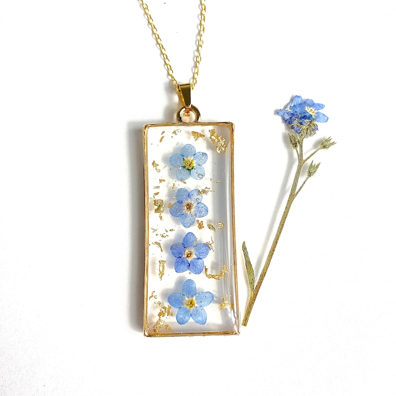 Forget Me Not Necklace-Pressed Flower Jewelry-Flower Jewelry-Real Flower Necklace-Nature Jewelry-Resin Flower-Anniversary Gift-Gift for her