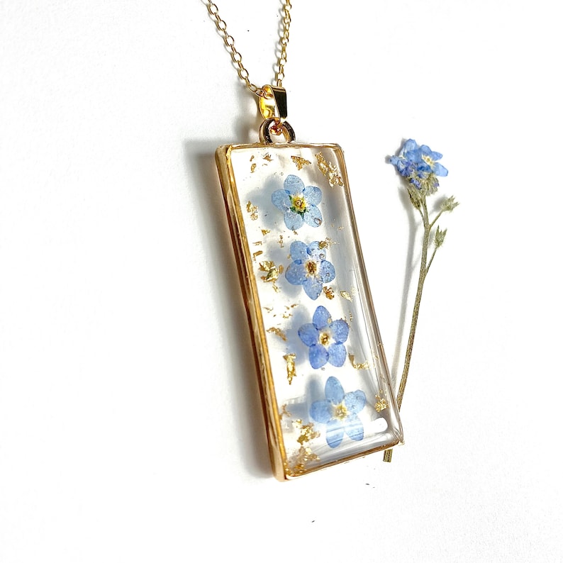 Forget Me Not Necklace-Pressed Flower Jewelry-Flower Jewelry-Real Flower Necklace-Nature Jewelry-Resin Flower-Anniversary Gift-Gift for her