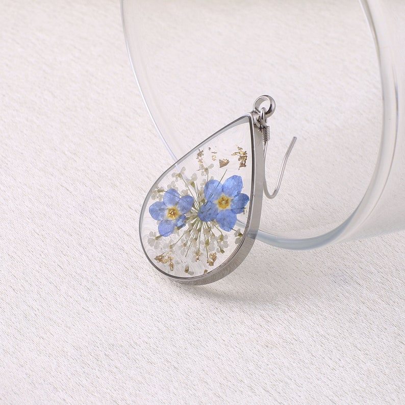 Forget-me-not Flower earrings, Dry Pressed Flower Sterling Silver Earrings, Handmade Real Flower Jewelry, Girly Gift, Non-allergenic