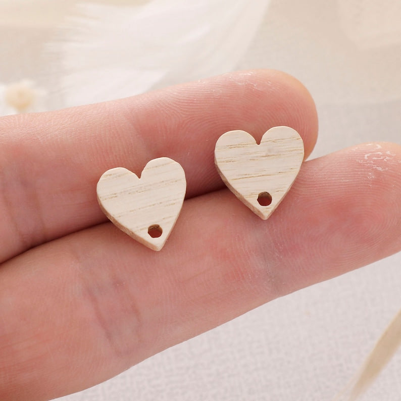 10pcs Heart Shape Wood Earrings, Ear Wire, Earrings Post,Heart Wood Earrings Studs,Diy Jewelry Accessories Craft Supplies