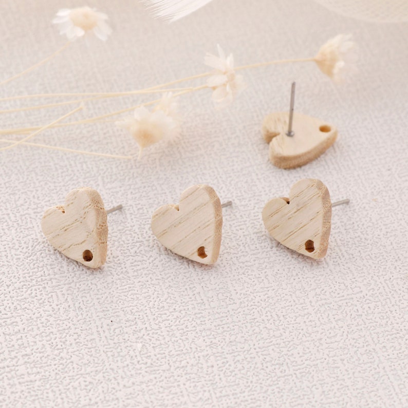 10pcs Heart Shape Wood Earrings, Ear Wire, Earrings Post,Heart Wood Earrings Studs,Diy Jewelry Accessories Craft Supplies