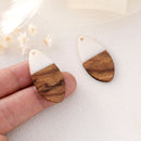 4pcs Epoxy Resin Pendants, Teardrop Translucent White Resin Findings, Wood and Resin Pendant, Color Blocked, Teardrop Charm