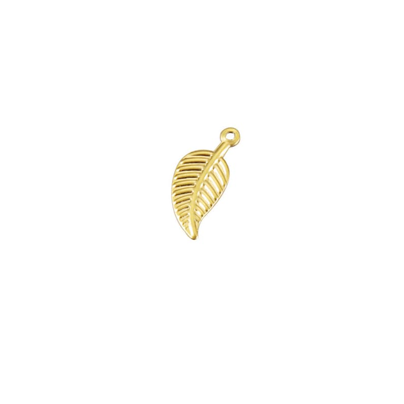 10PCS Stainless Steel Leaf Charm,Tiny Mini Leaf Pendant, Gold Initial Charm,Vermeil Pendant