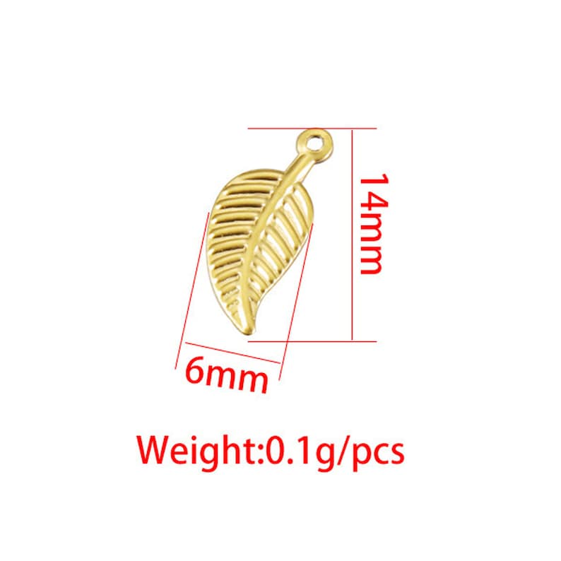 10PCS Stainless Steel Leaf Charm,Tiny Mini Leaf Pendant, Gold Initial Charm,Vermeil Pendant