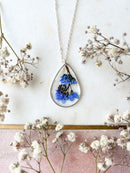 Pressed forget-me-not necklace within a silver frame on a fine silver plated fine chain / boho chic / pressed flowers / jewellery / floral