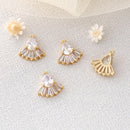 6pcs cz pave Fan Shape charm,bracelet necklace pendant,pave charm,gold plated over brass