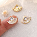 6pcs cz pave Fan Shape charm,bracelet necklace pendant,pave charm,gold plated over brass