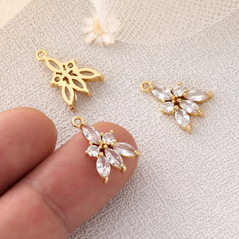 6pcs cz pave Fan Shape charm,bracelet necklace pendant,pave charm,gold plated over brass