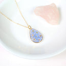 Gold forget-me-not necklace, real pressed flower teardrop pendant, handmade resin jewelry, blue forget me nots, dried botanical necklace