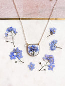 Pressed flower forget-me-not necklace on 22k gold plated chain / botanical jewellery / bridesmaid