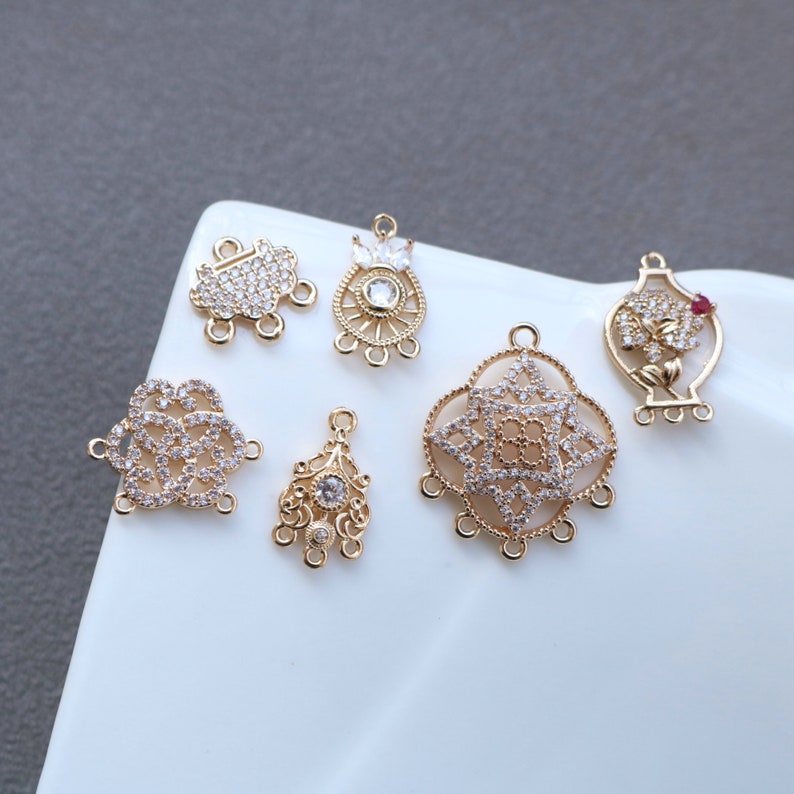 10pcs CZ Pave Charm, Zircon Branches Pendant, flower Branches Charm Connector, Jewelry Making,Material Craft Supplies