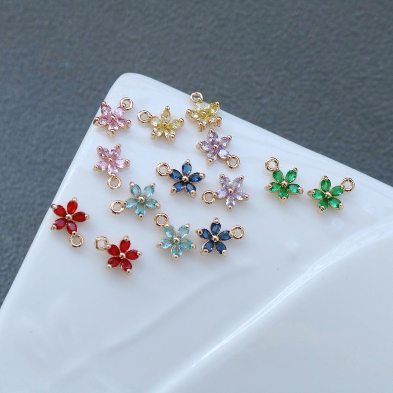 10pcsfive petals CZ Pave Charm, flower Zircon Pendant, Jewelry Making, flower Zircon Material Craft Supplies