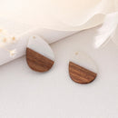 4pcs Epoxy Resin Pendants, Teardrop Translucent White Resin Findings, Wood and Resin Pendant, Color Blocked, Teardrop Charm