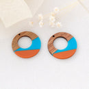 4pcs Epoxy Resin Pendants, Semi Translucent White Resin Findings, Wood and Resin Pendant, Color Blocked, Large Round Charm