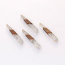 4pcs Epoxy Resin Pendants, Long Stick Translucent White Resin Findings, Wood and Resin Pendant, Color Blocked, Long BarCharm