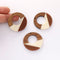 4pcs Epoxy Resin Pendants, Round Translucent White Resin Findings, Wood and Resin Pendant, Color Blocked, Large Round Charm