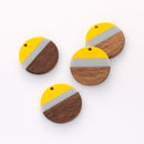 4pcs Epoxy Resin Pendants, Semi Translucent White Resin Findings, Wood and Resin Pendant, Color Blocked, Large Round Charm