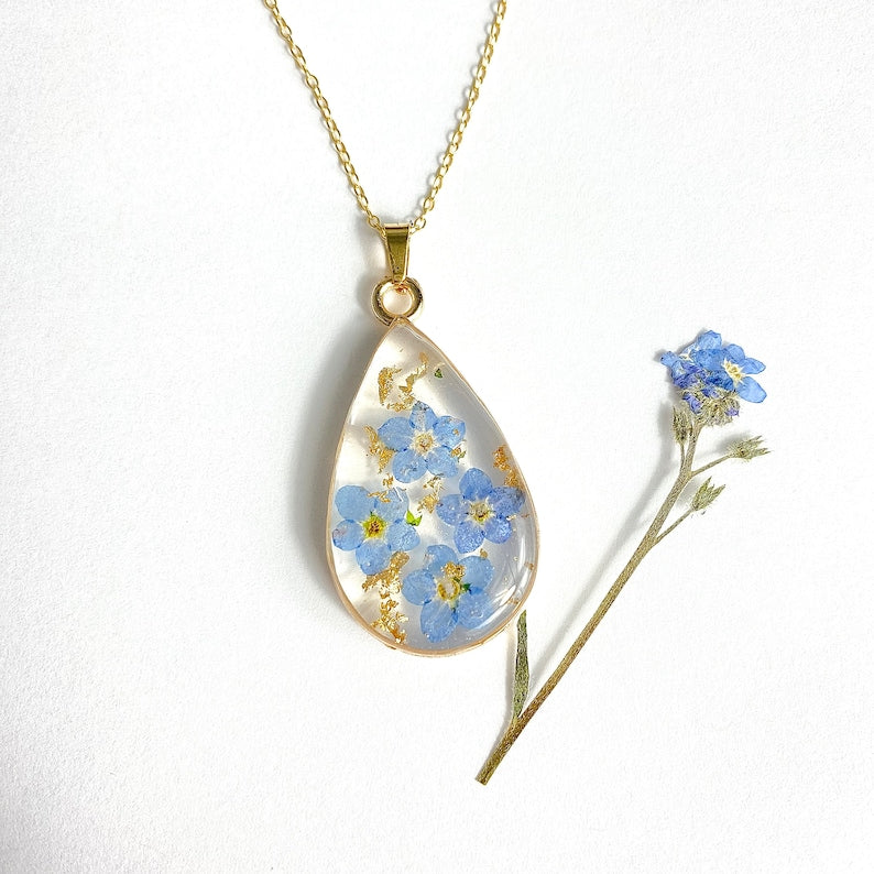 Forget Me Not Necklace-Pressed Flower Jewelry-Flower Jewelry-Real Flower Necklace-Nature Jewelry-Resin Flower-Anniversary Gift-Gift for her