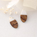 4pcs Epoxy Resin Pendants, Teardrop Translucent White Resin Findings, Wood and Resin Pendant, Color Blocked, Teardrop Charm