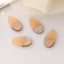 4pcs Epoxy Resin Pendants, Teardrop Translucent White Resin Findings, Wood and Resin Pendant, Color Blocked, Teardrop Charm