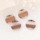 4pcs Epoxy Resin Pendants, Round Translucent White Resin Findings, Wood and Resin Pendant, Color Blocked, Large Round Charm