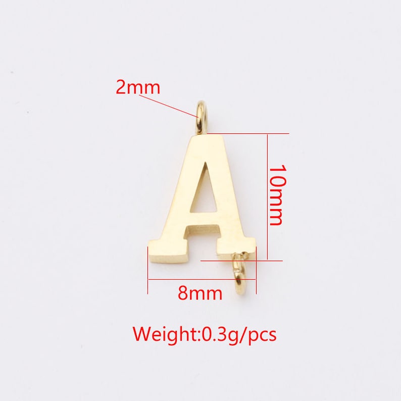 5PCS Stainless Steel Letter Charm,Letter Connector,Gold Initial Charm,Vermeil Letter Pendant,Gold Initial Charms,A-Z, 8*10mm