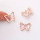 6pcs Gold Plated Crystal Butterfly Charm, Glass Butterfly Pendant, Animal Insects Finding, 15x20mm (big), Jewelry makeing, DIY material