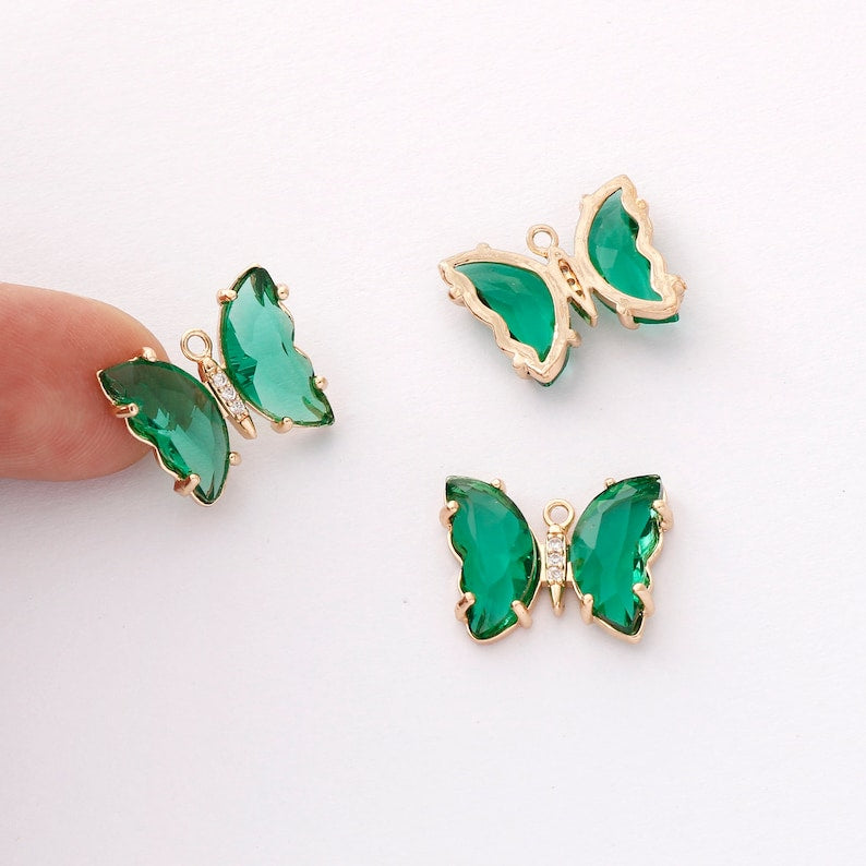 6pcs Gold Plated Crystal Butterfly Charm, Glass Butterfly Pendant, Animal Insects Finding, 15x20mm (big), Jewelry makeing, DIY material